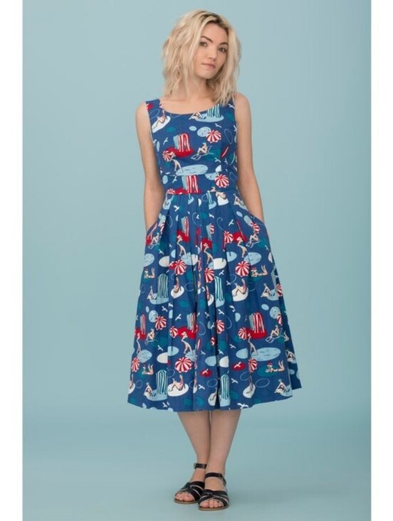 Emily And Fin Dresses & Skirts - Emily And Fin Blue Sleeveless Midi Dress with Nautical Print Size 14UK